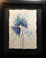 Abstract Blue/Turquoise/Silver Flowers - Framed Original Painting - eDgE dEsiGn London