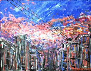 Abstract Urban City Sunset - original acrylic on canvas painting - eDgE dEsiGn London