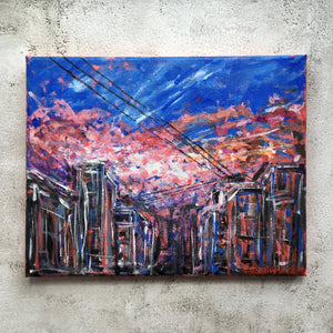 Abstract Urban City Sunset - original acrylic on canvas painting