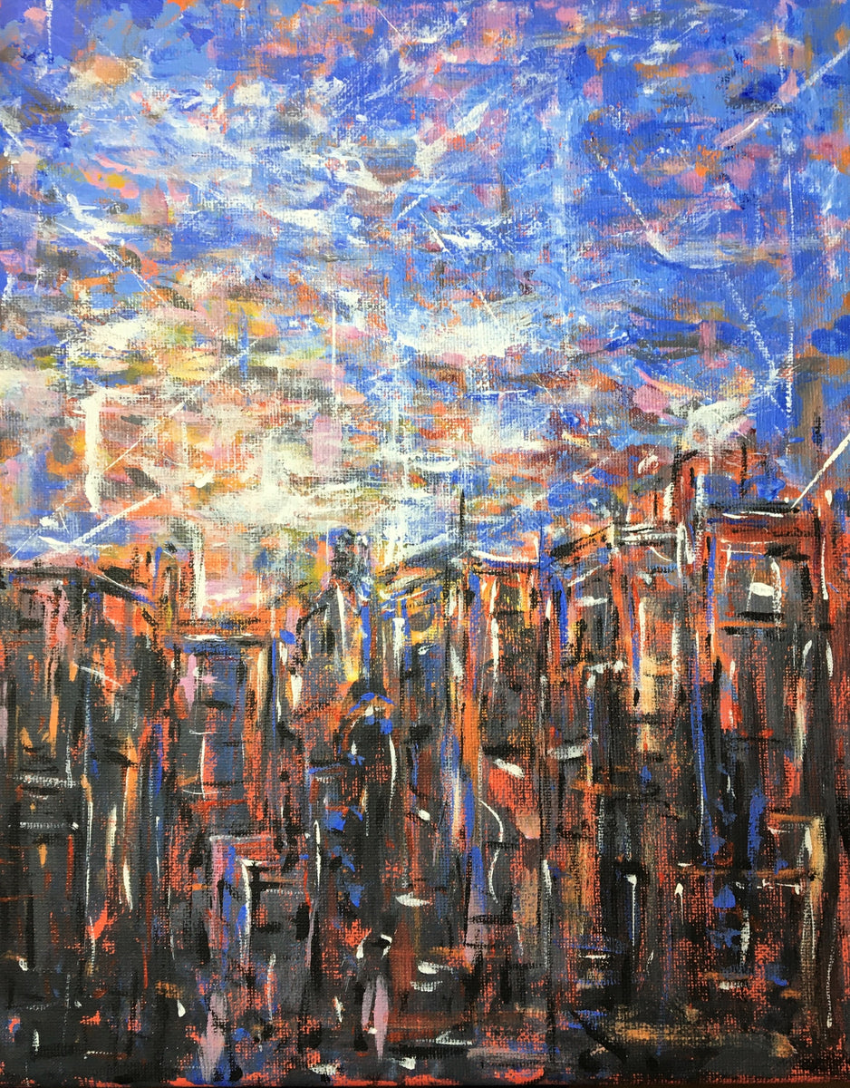 Abstract Urban City Night Sky - original acrylic on canvas painting ...