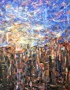 Abstract Urban City Night Sky - original acrylic on canvas painting - eDgE dEsiGn London