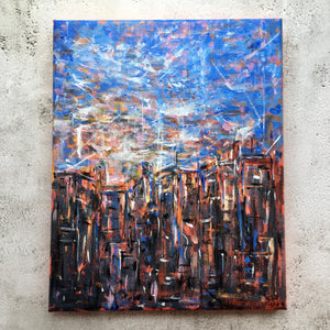 Abstract Urban City Night Sky - original acrylic on canvas painting