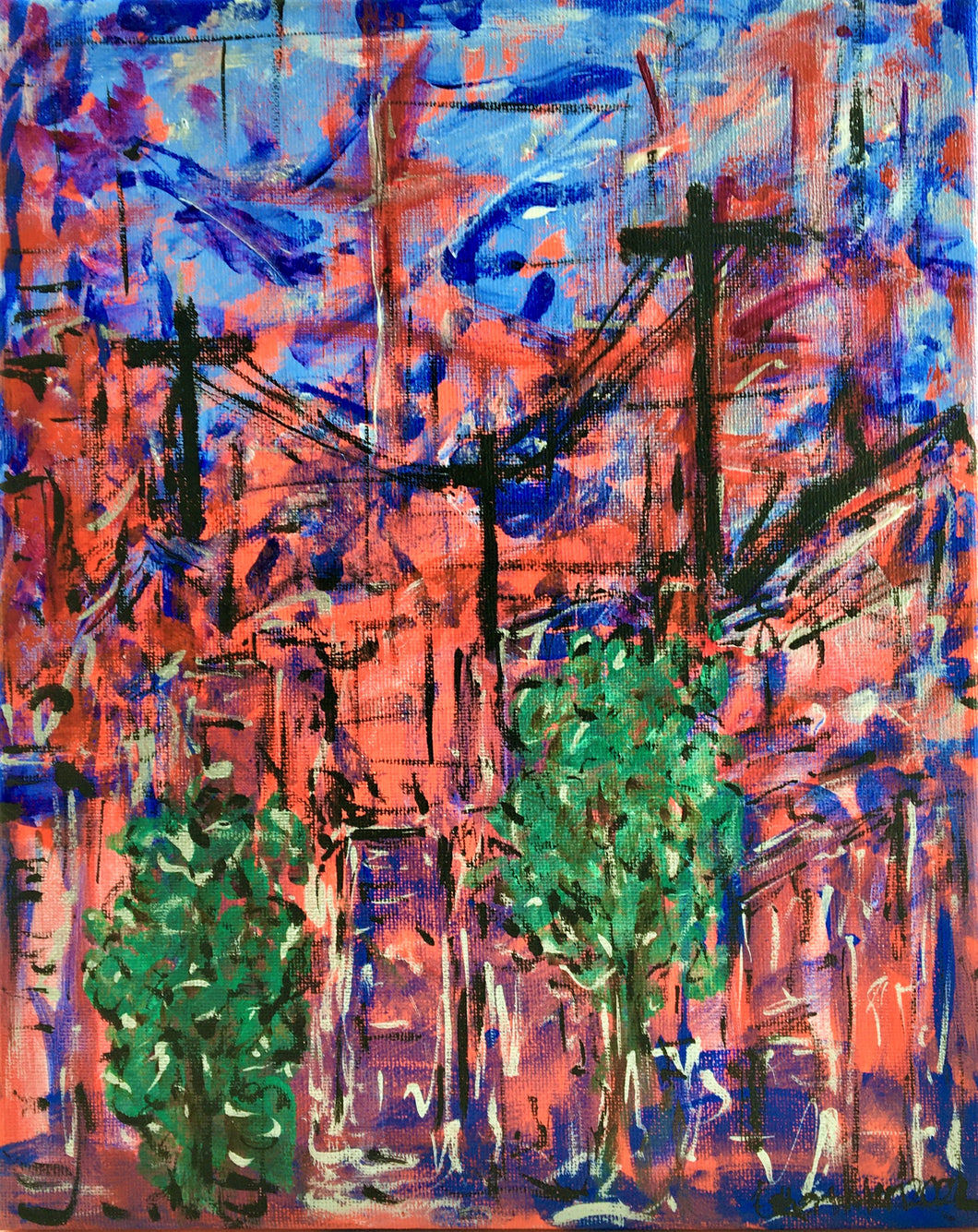 Abstract Urban Landscape Sunset - original acrylic on canvas painting - eDgE dEsiGn London