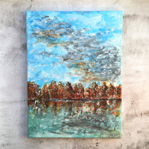 Abstract Landscape - Autumn Lake, Trees and Sky