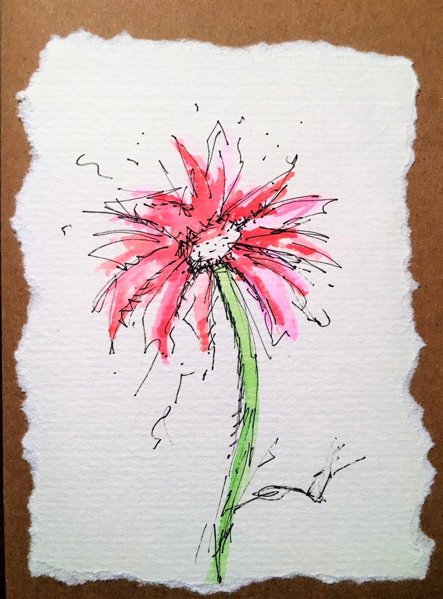 Original Hand Painted Greeting Card - Abstract Pink Watercolour Flower ...