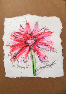 Handpainted Watercolour Greeting Card - Red/Pink Flower Design - eDgE dEsiGn London
