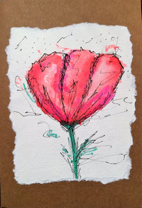 Handpainted Watercolour Greeting Card - Red/Pink Tulip Design - eDgE dEsiGn London