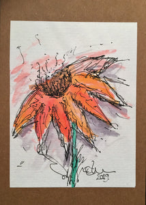 Handpainted Watercolour Greeting Card - Abstract Red/Orange Flower Design - eDgE dEsiGn London