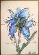 Handpainted Watercolour Greeting Card - Abstract Blue Iris Flower Design - eDgE dEsiGn London