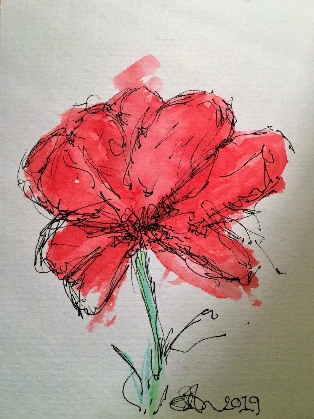Handpainted Watercolour Greeting Card - Abstract Red Flower - eDgE dEsiGn London