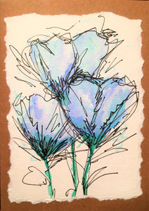 Handpainted Watercolour Greeting Card - Abstract Blue Flowers - eDgE dEsiGn London