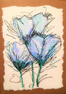 Handpainted Watercolour Greeting Card - Abstract Blue Flowers - eDgE dEsiGn London