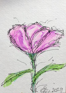 Handpainted Watercolour Greeting Card - Abstract Purple Flower - eDgE dEsiGn London
