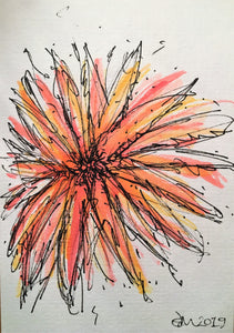 Handpainted Watercolour Greeting Card - Abstract Orange/Red/Yellow Flower Design - eDgE dEsiGn London