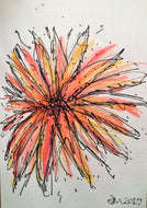 Handpainted Watercolour Greeting Card - Abstract Orange/Red/Yellow Flower Design - eDgE dEsiGn London