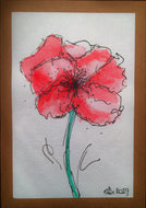 Handpainted Watercolour Greeting Card - Abstract Red/Pink Poppy Flower - eDgE dEsiGn London