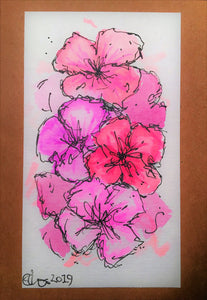 Handpainted Watercolour Greeting Card - Abstract Pink/Purple Pansy Design - eDgE dEsiGn London