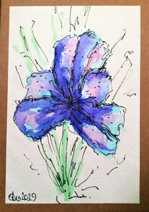 Handpainted Watercolour Greeting Card - Abstract Dark Blue/Purple Iris Flower - eDgE dEsiGn London