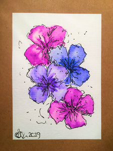 Handpainted Watercolour Greeting Card - Abstract Blue/Purple Pansy Design - eDgE dEsiGn London