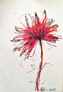 Handpainted Watercolour Greeting Card - Abstract Red Spikey Flower Design - eDgE dEsiGn London