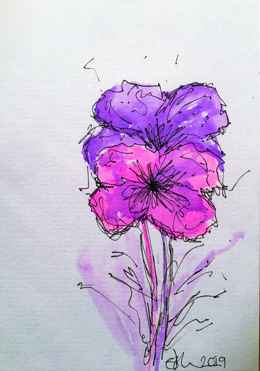 Hand Painted Greeting Card - Abstract Pink /Purple Flowers Design ...