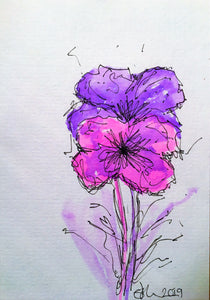 Handpainted Watercolour Greeting Card - Abstract Pink /Purple Flowers Design - eDgE dEsiGn London