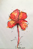 Handpainted Watercolour Greeting Card - Abstract Red/Orange Pansy Flower Design - eDgE dEsiGn London