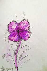 Handpainted Watercolour Greeting Card - Abstract Purple/Lilac Flower Design - eDgE dEsiGn London