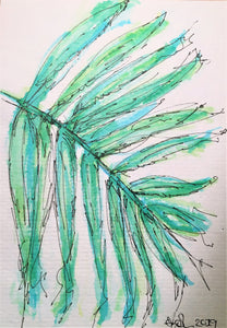 Handpainted Watercolour Greeting Card - Abstract Green/Blue Leaf Design - eDgE dEsiGn London