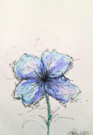 Handpainted Watercolour Greeting Card - Abstract Blue/Pale Blue Flower Design - eDgE dEsiGn London