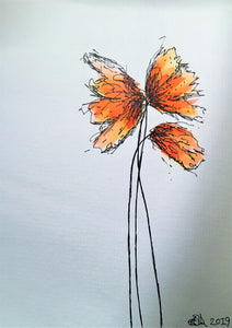 Handpainted Watercolour Greeting Card - Abstract Orange/Yellow/Red Poppies Design - eDgE dEsiGn London