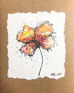 Hand-painted Greeting Card - Abstract Yellow/Orange/Pink/Red Flower Design - eDgE dEsiGn London