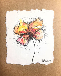 Hand-painted Greeting Card - Abstract Yellow/Orange/Pink/Red Flower Design - eDgE dEsiGn London