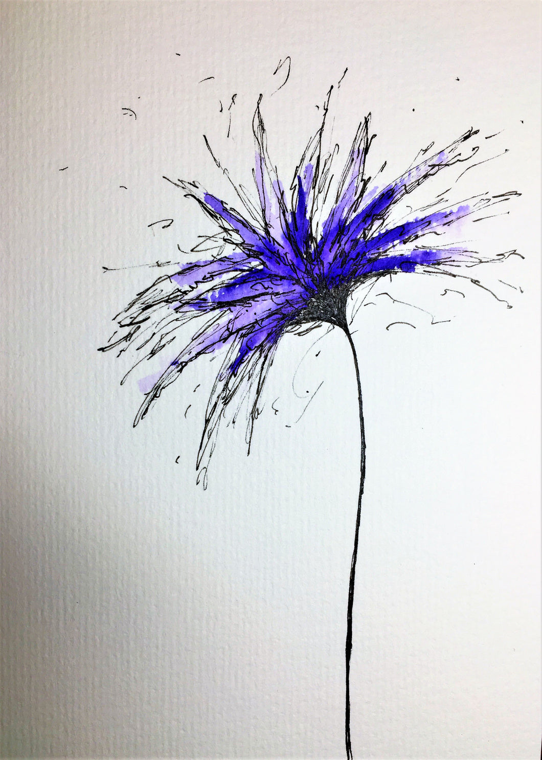 Hand-painted greeting card - Purple and lilac spiky flower design - eDgE dEsiGn London