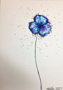 Hand-painted greeting card - Blue, turquoise and purple Pansy flower design - eDgE dEsiGn London