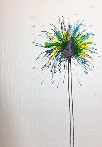 Hand-painted Greeting Card - Blue and Yellow Spiky Flower Design - eDgE dEsiGn London