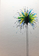 Hand-painted Greeting Card - Blue and Yellow Spiky Flower Design - eDgE dEsiGn London