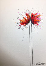 Hand-painted Greeting Card - Red, Orange and Purple Spiky Flowers Design - eDgE dEsiGn London