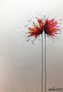 Hand-painted Greeting Card - Red, Orange and Purple Spiky Flowers Design - eDgE dEsiGn London