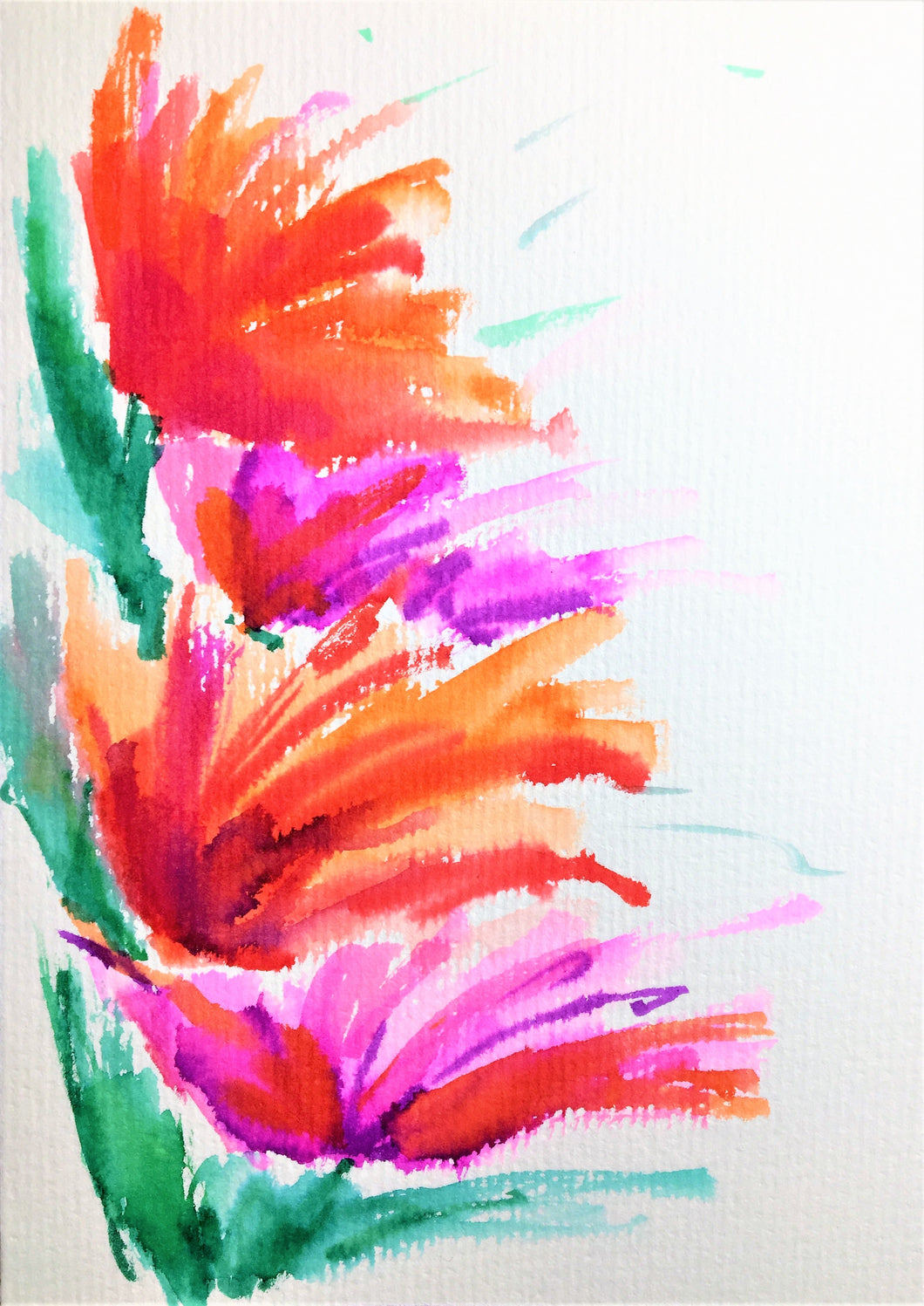 Hand-painted greeting card - Red, orange, pink and purple abstract flowers design - eDgE dEsiGn London