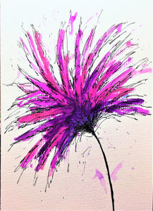 Hand-painted greeting card - Purple and Pink Spiky Flower Design - eDgE dEsiGn London