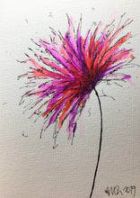 Handpainted Greeting Card - Abstract Pink, Purple, Red and Orange Flower - eDgE dEsiGn London