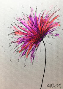Handpainted Greeting Card - Abstract Pink, Purple, Red and Orange Flower - eDgE dEsiGn London