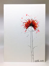 Handpainted Watercolour Greeting Card - Small Abstract Red, Orange and Pink Spiky Flowers - eDgE dEsiGn London