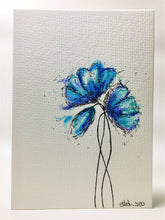 Original Hand Painted Greeting Card - Blue, Jade and Turquoise Poppies - eDgE dEsiGn London