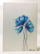 Original Hand Painted Greeting Card - Blue, Jade and Turquoise Poppies - eDgE dEsiGn London