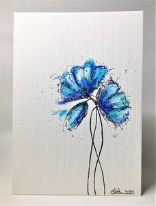 Original Hand Painted Greeting Card - Blue, Jade and Turquoise Poppies - eDgE dEsiGn London