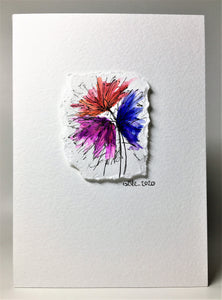Original Hand Painted Greeting Card - Red, Purple and Blue Raised Flower Design - eDgE dEsiGn London