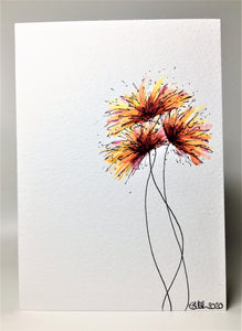 Original Hand Painted Greeting Card - Orange, Purple, Red, Yellow Flowers - eDgE dEsiGn London