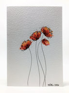 Original Hand Painted Greeting Card - Four Red and Orange Poppies Design - eDgE dEsiGn London